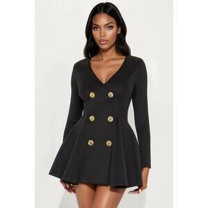 Queen Of Everything Long Sleeve Mini Dress - Black - Size M
